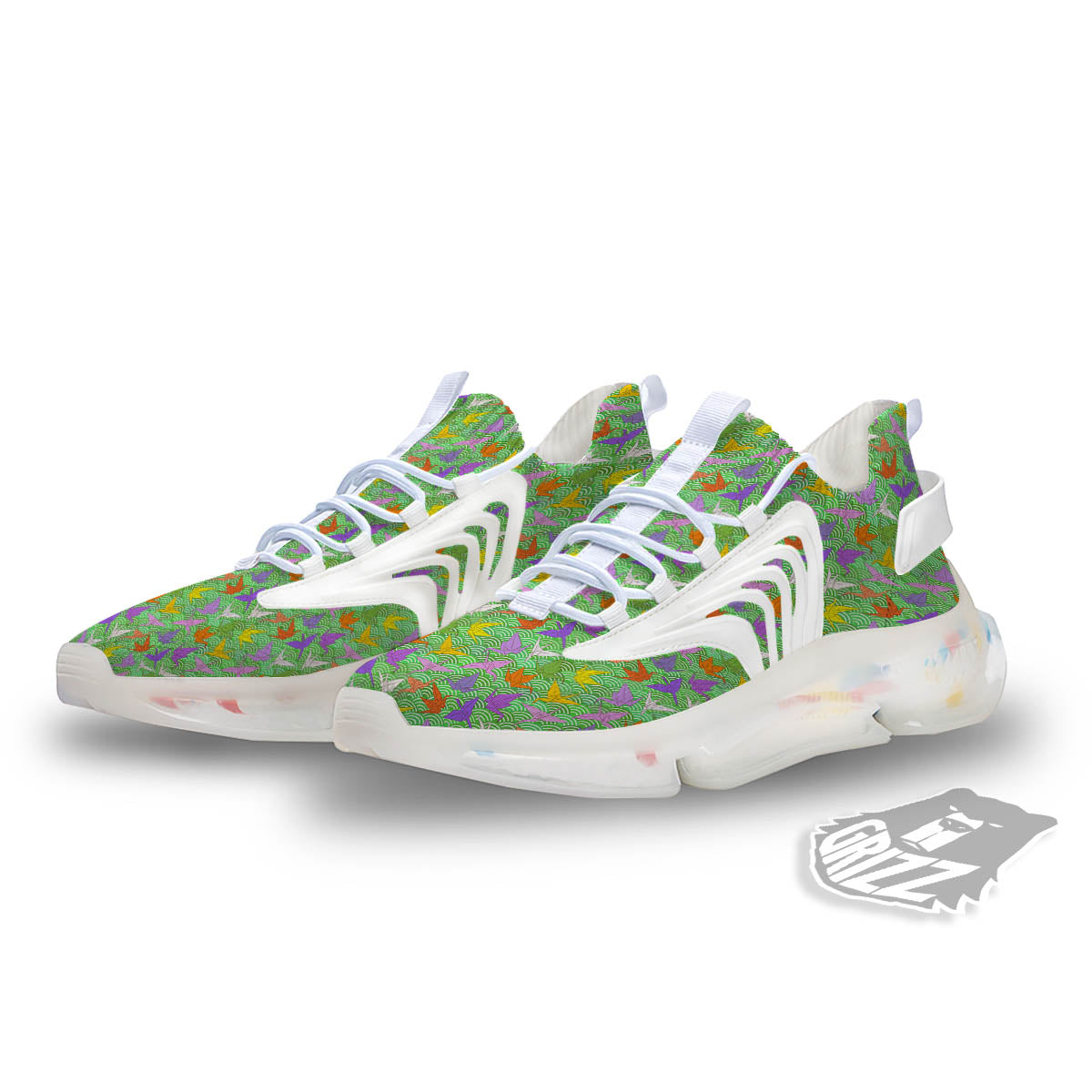 Origami Bird Colorful Print Pattern White Gym Shoes-grizzshop