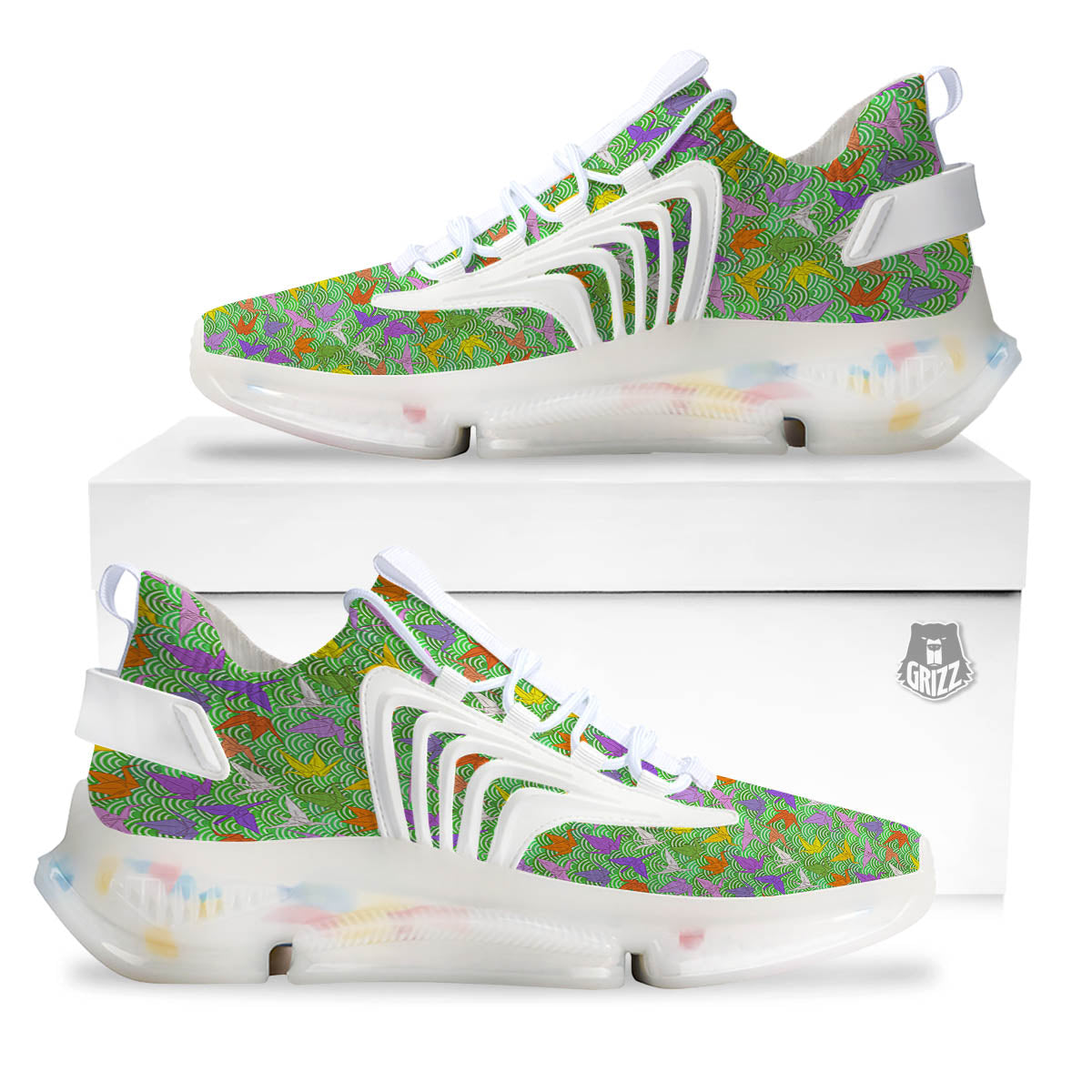 Origami Bird Colorful Print Pattern White Gym Shoes-grizzshop