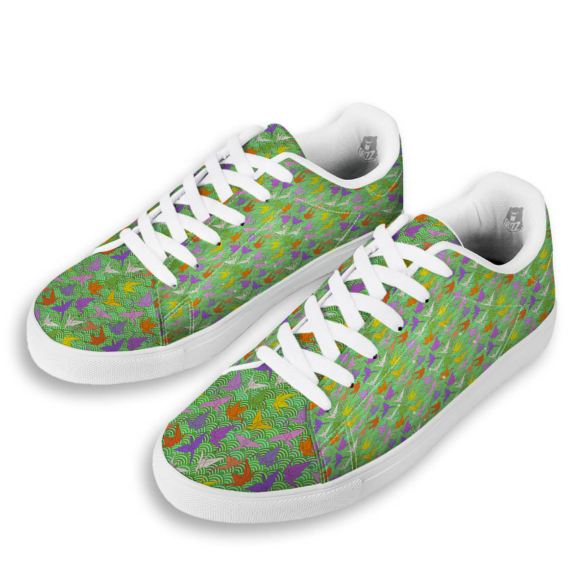 Origami Bird Colorful Print Pattern White Low Top Sneakers-grizzshop