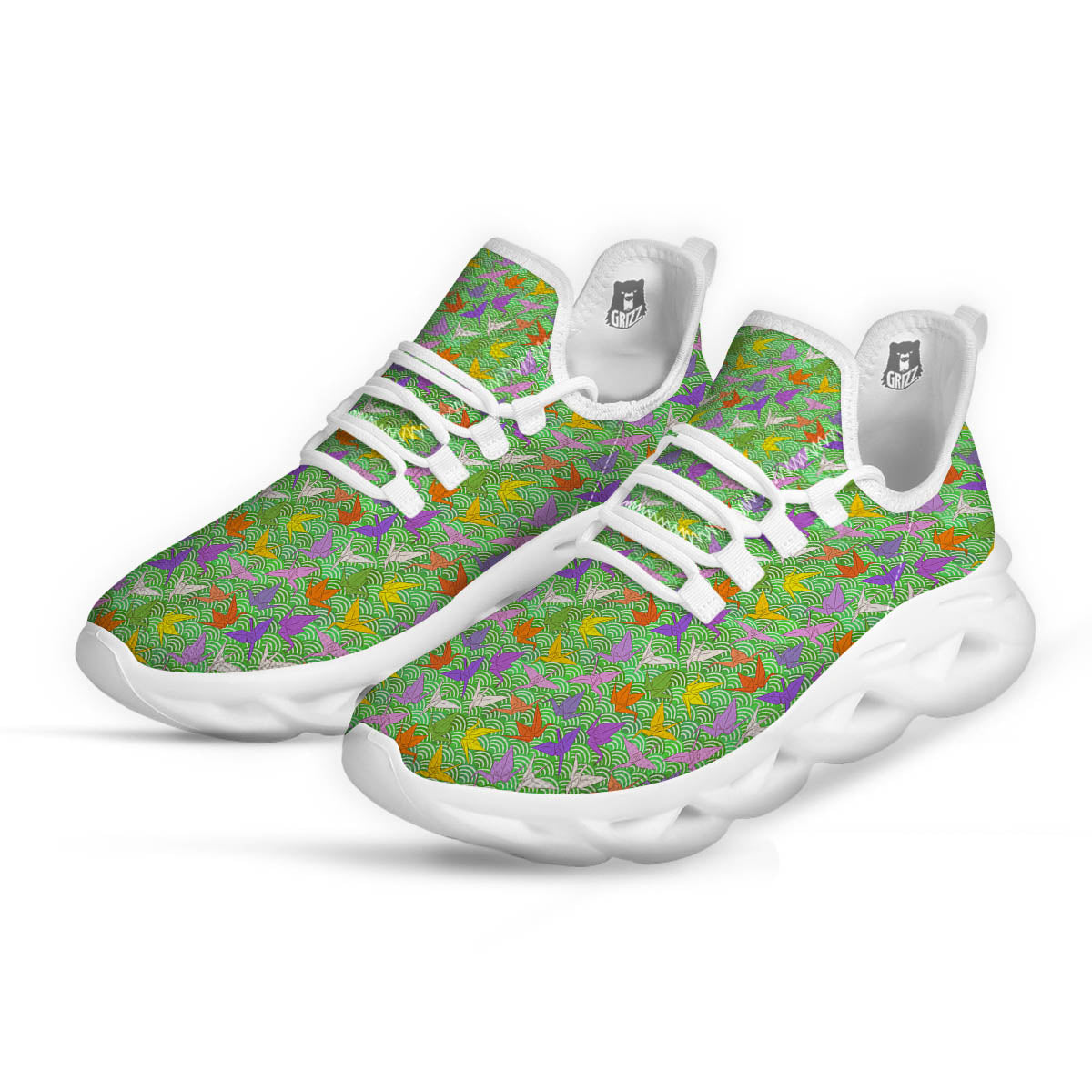 Origami Bird Colorful Print Pattern White Running Shoes-grizzshop