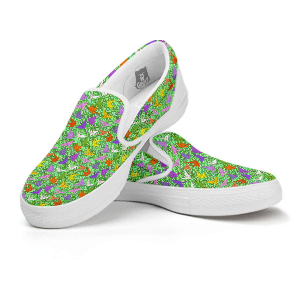 Origami Bird Colorful Print Pattern White Slip On Shoes-grizzshop
