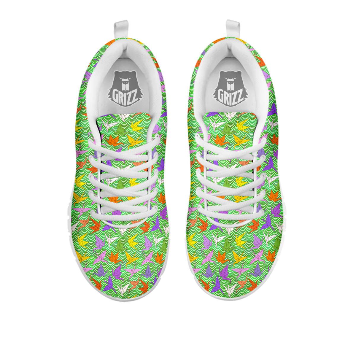 Origami Bird Colorful Print Pattern White Sneaker-grizzshop