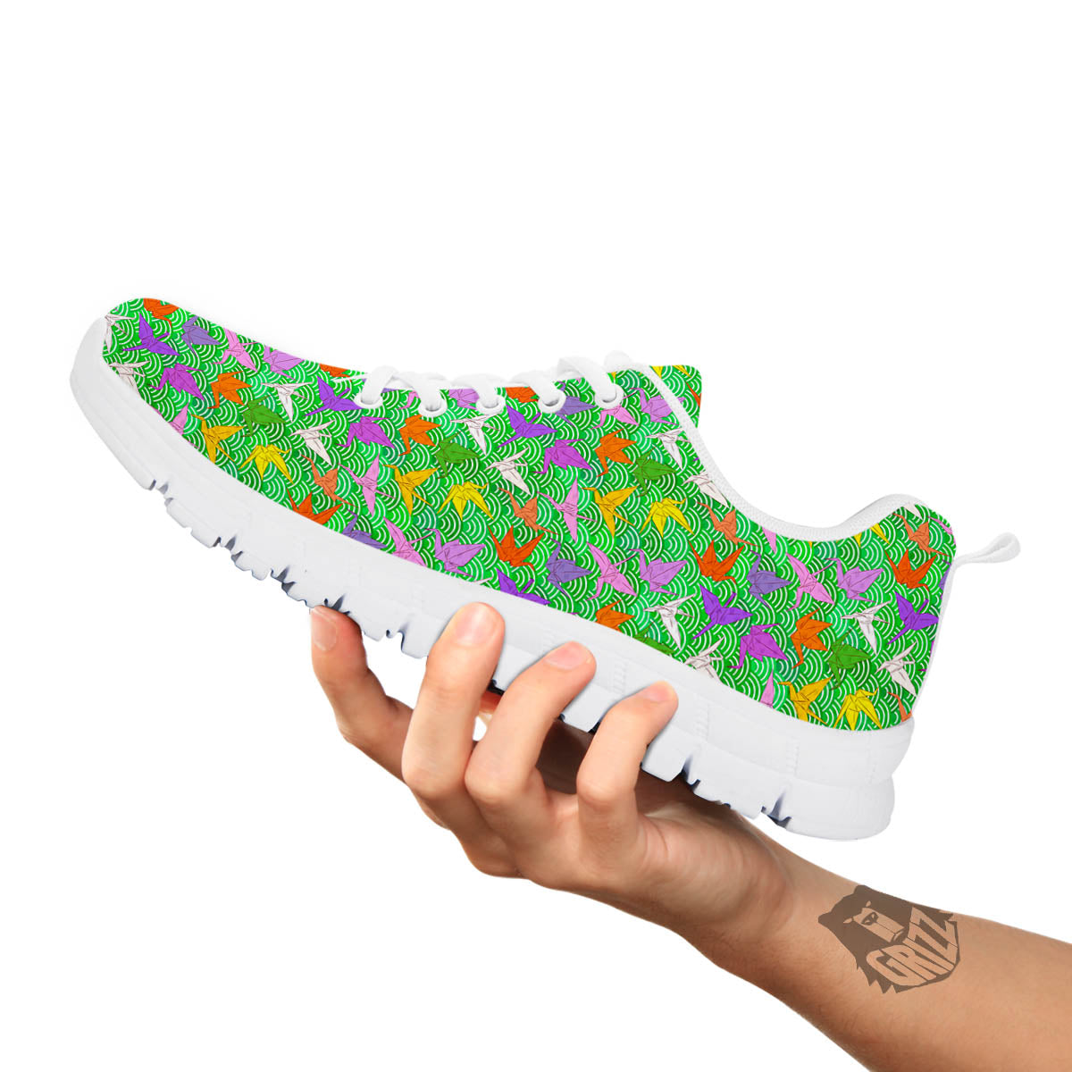 Origami Bird Colorful Print Pattern White Sneaker-grizzshop
