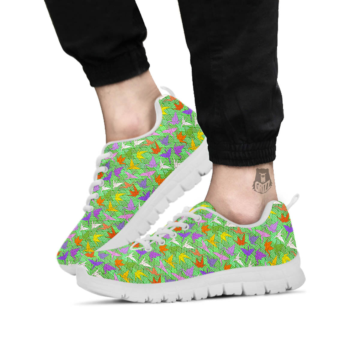 Origami Bird Colorful Print Pattern White Sneaker-grizzshop