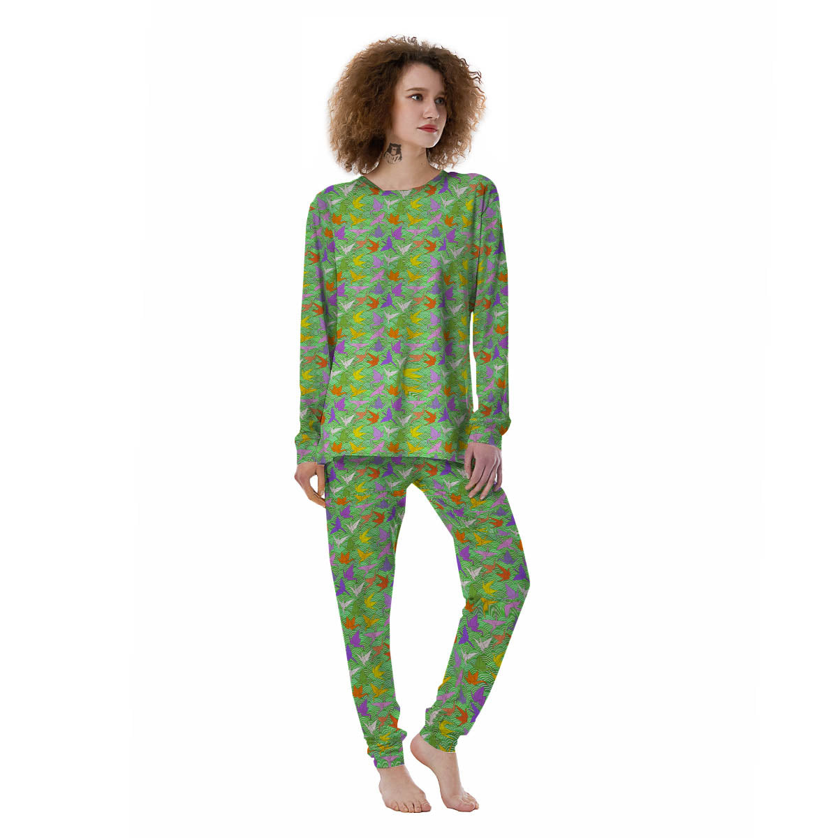 Origami Bird Colorful Print Pattern Women's Pajamas-grizzshop