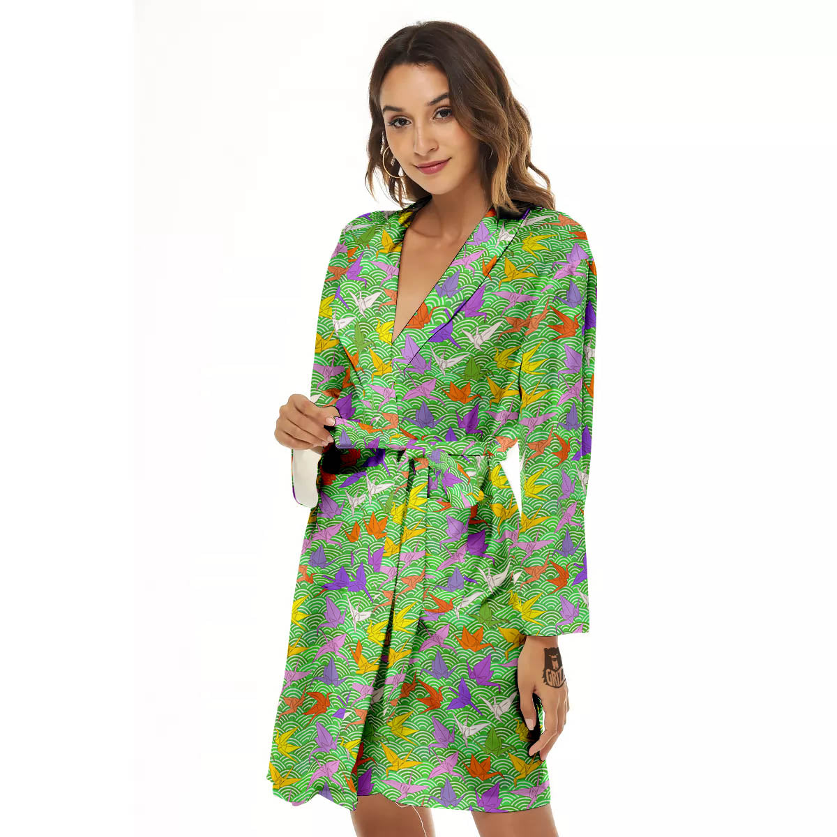 Origami Bird Colorful Print Pattern Women's Robe-grizzshop