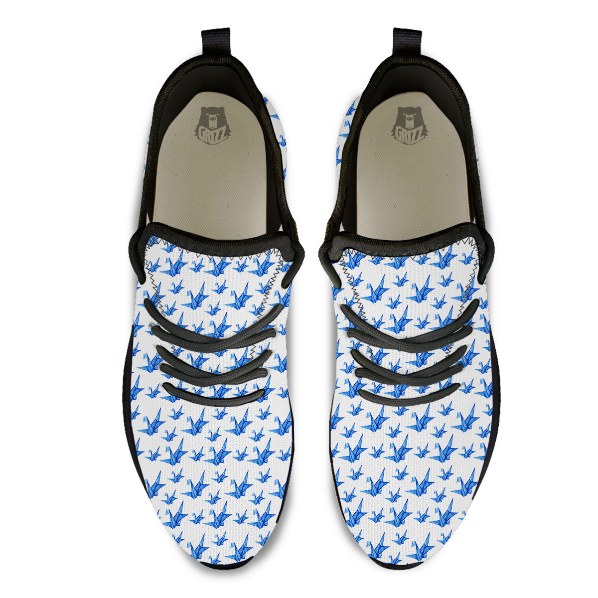 Origami Crane Blue Print Pattern Black Athletic Shoes-grizzshop