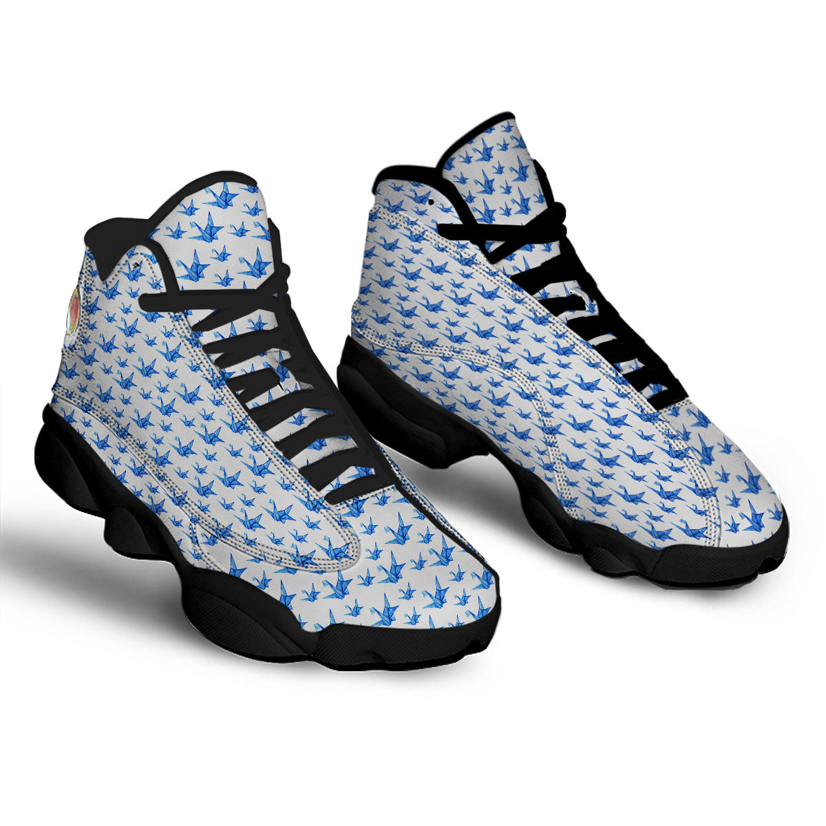 Origami Crane Blue Print Pattern Black Basketball Shoes-grizzshop