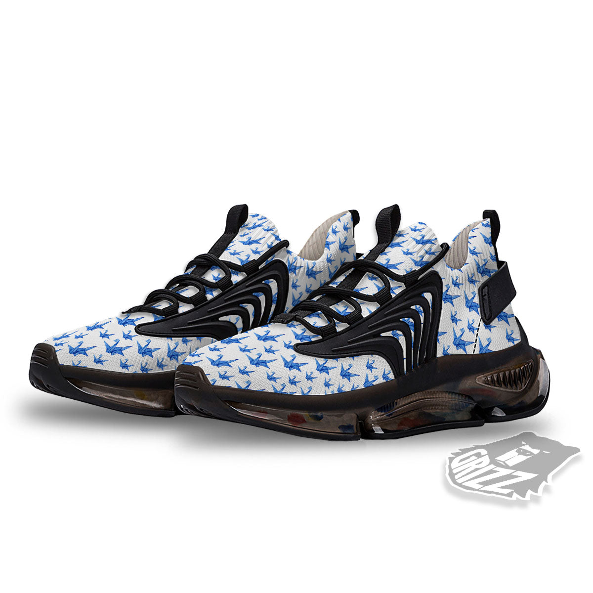 Origami Crane Blue Print Pattern Black Gym Shoes-grizzshop