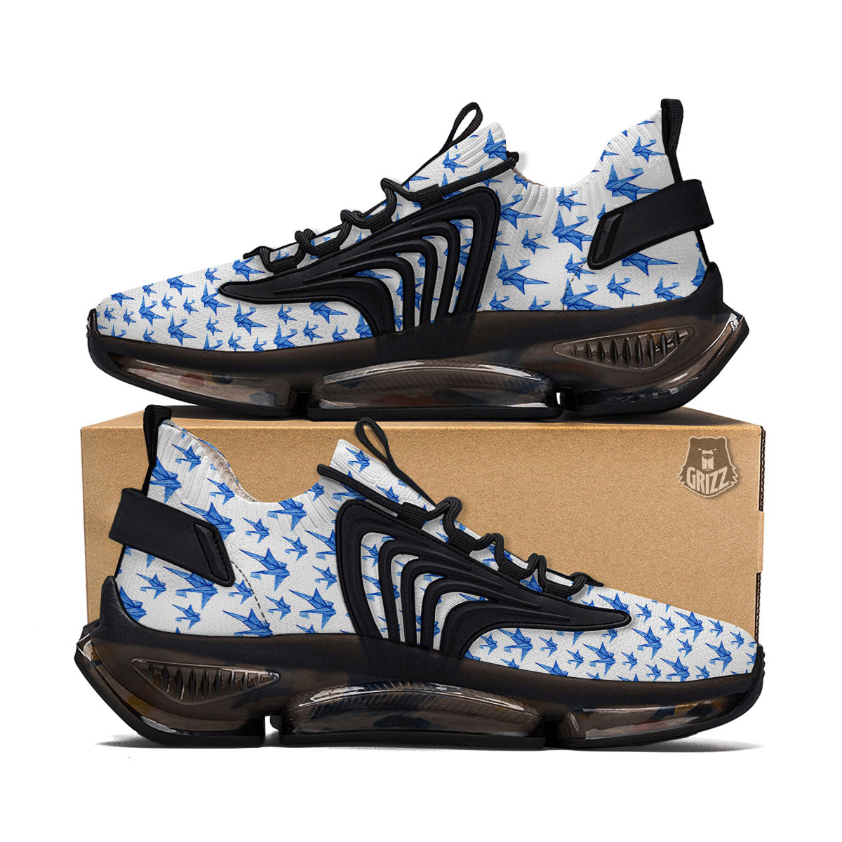 Origami Crane Blue Print Pattern Black Gym Shoes-grizzshop