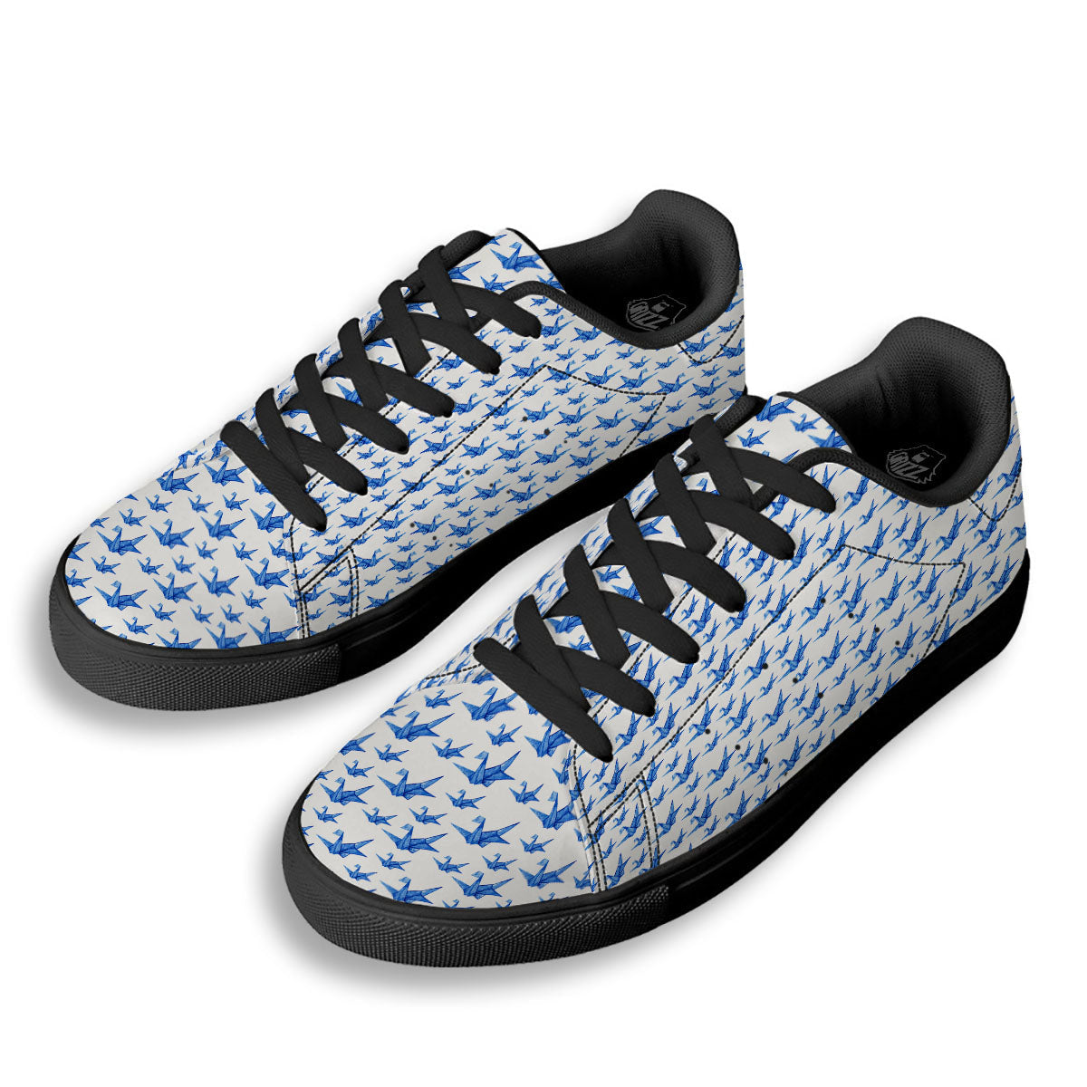 Origami Crane Blue Print Pattern Black Low Top Sneakers-grizzshop