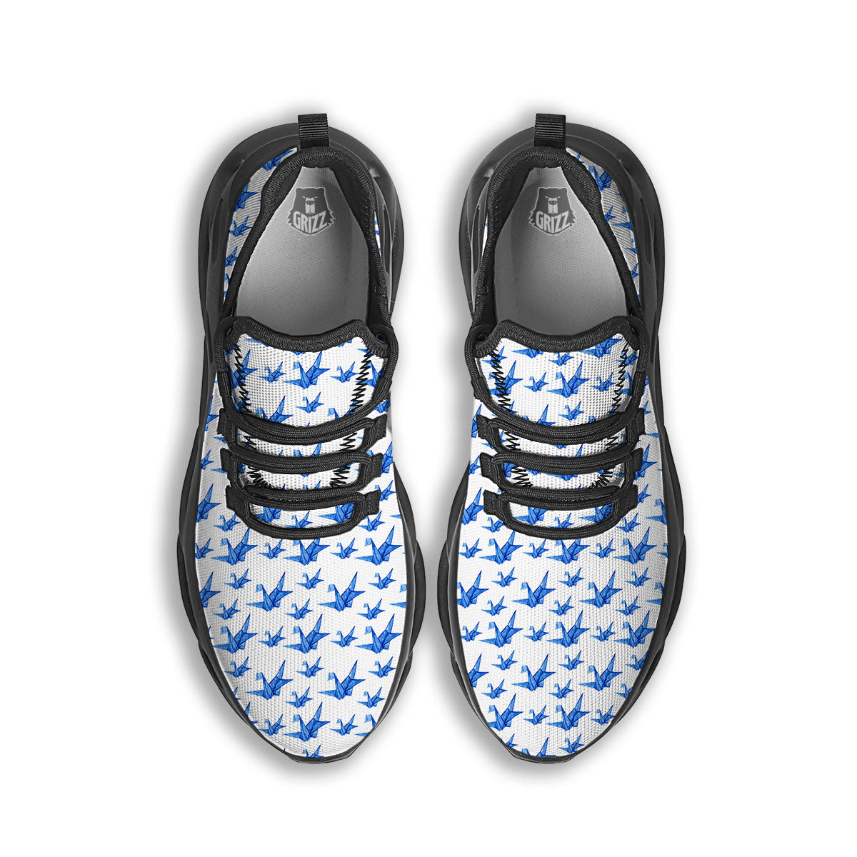 Origami Crane Blue Print Pattern Black Running Shoes-grizzshop