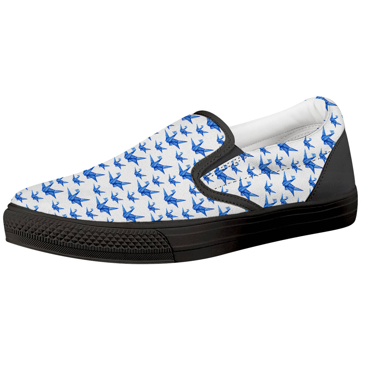 Origami Crane Blue Print Pattern Black Slip On Shoes-grizzshop