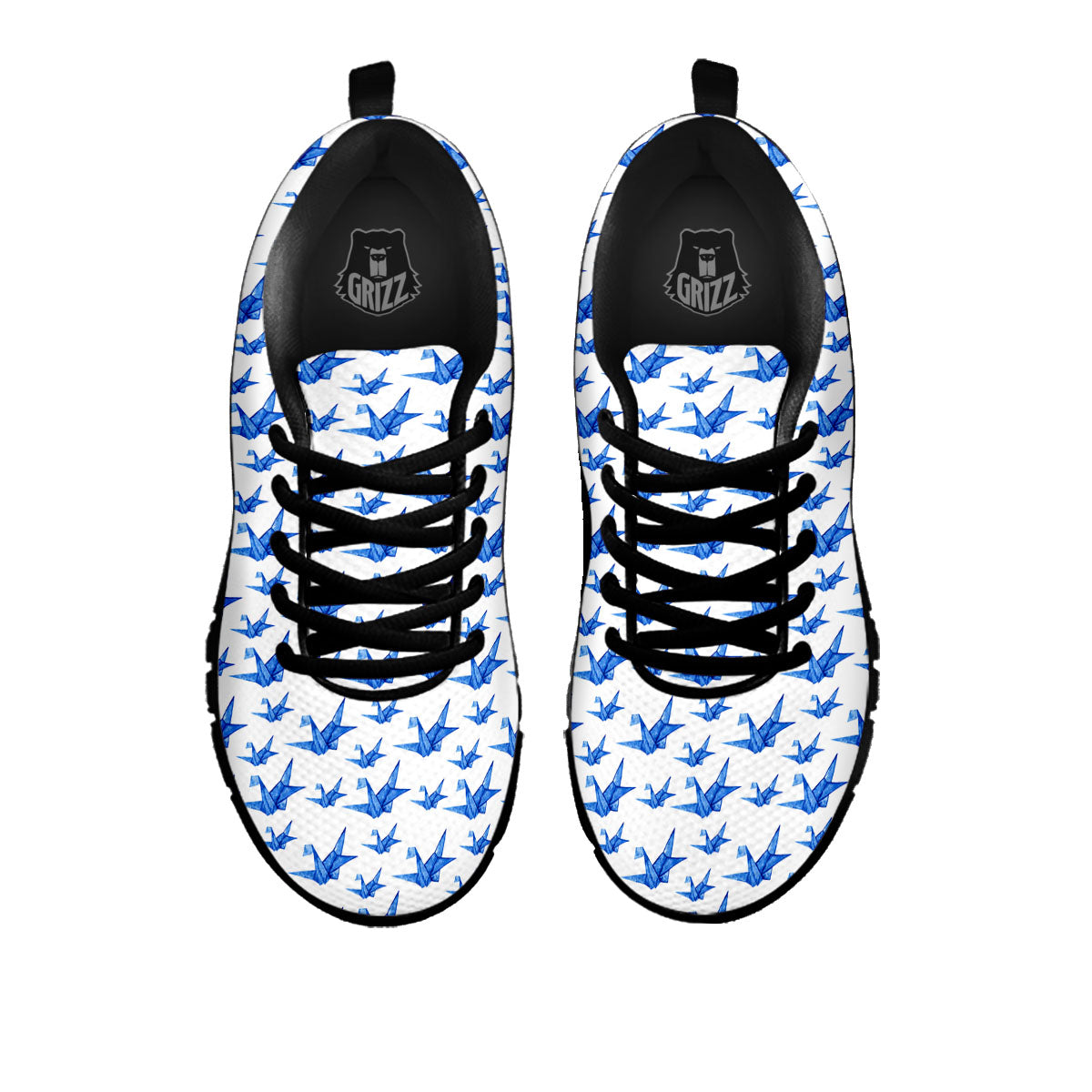 Origami Crane Blue Print Pattern Black Sneaker-grizzshop