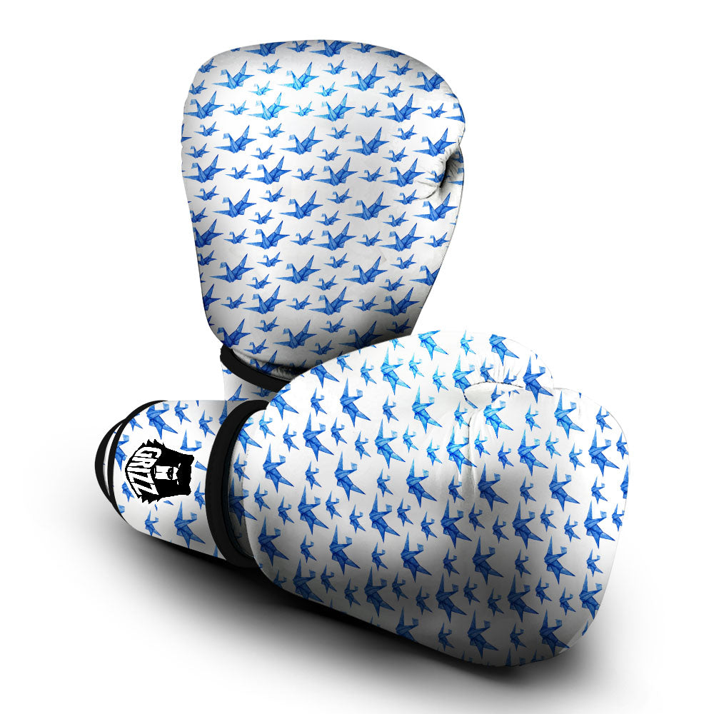 Origami Crane Blue Print Pattern Boxing Gloves-grizzshop