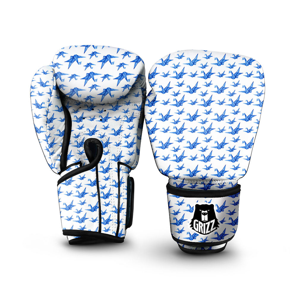 Origami Crane Blue Print Pattern Boxing Gloves-grizzshop