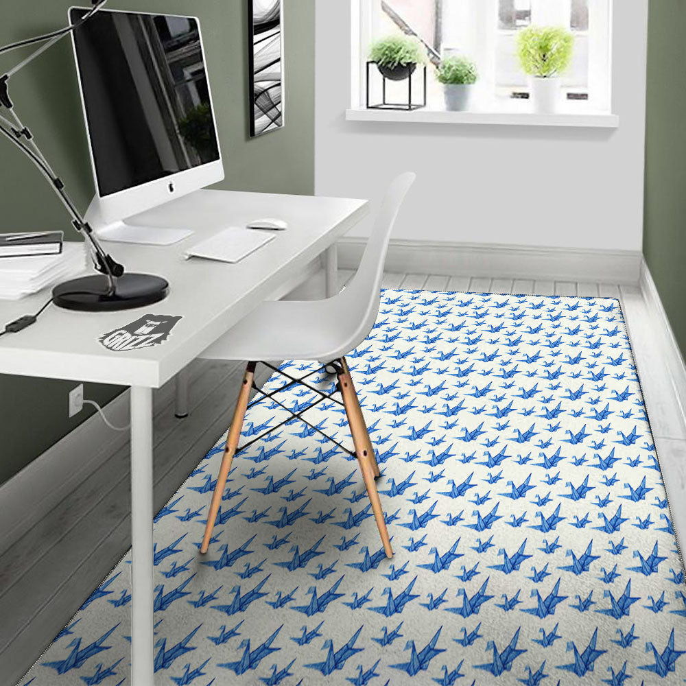 Origami Crane Blue Print Pattern Floor Mat-grizzshop