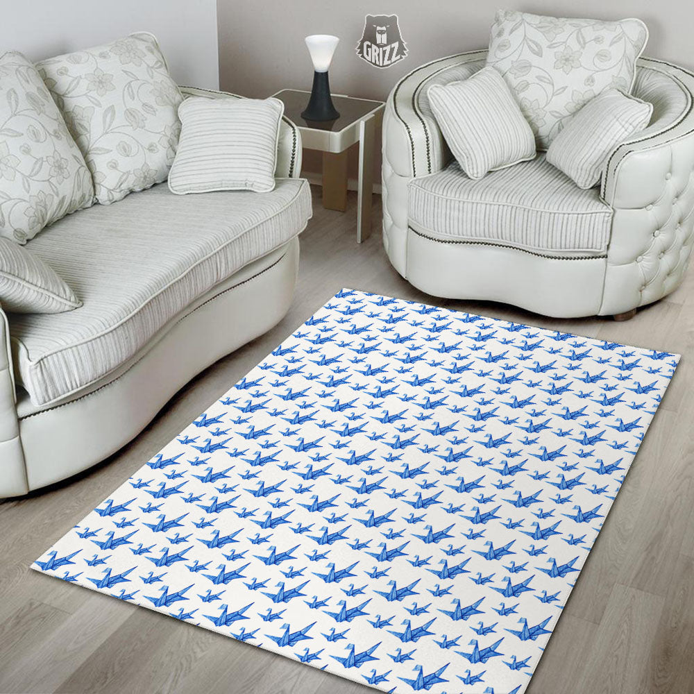 Origami Crane Blue Print Pattern Floor Mat-grizzshop