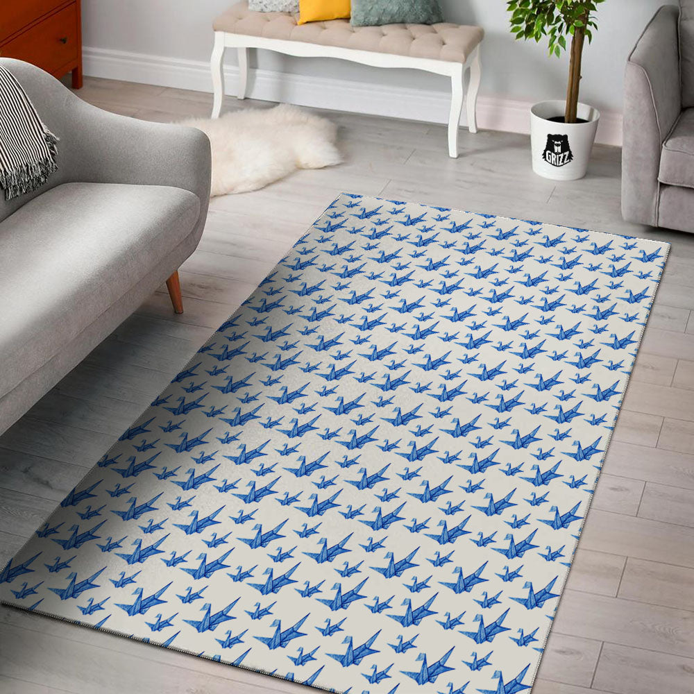 Origami Crane Blue Print Pattern Floor Mat-grizzshop