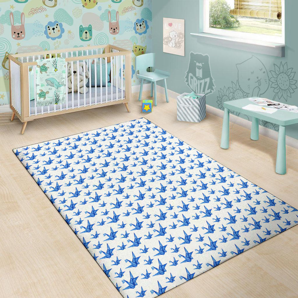 Origami Crane Blue Print Pattern Floor Mat-grizzshop