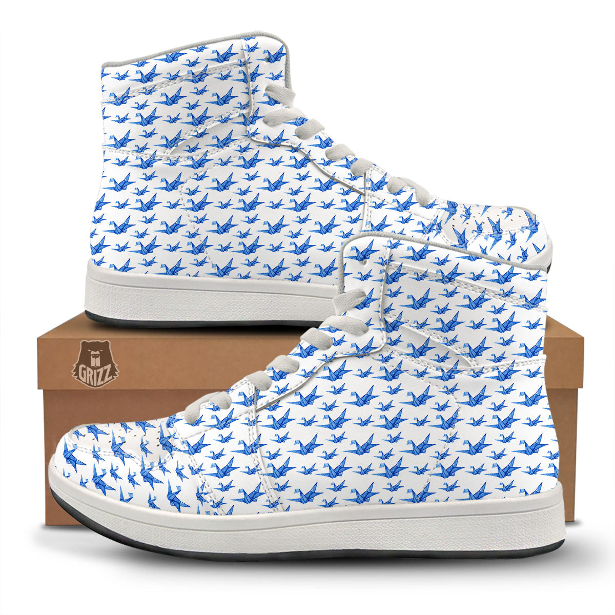 Origami Crane Blue Print Pattern High Top Sneakers-grizzshop