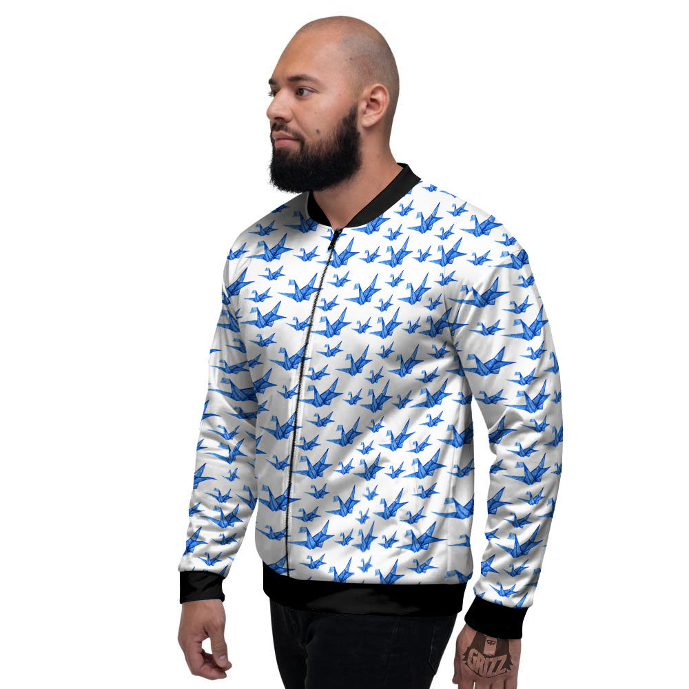 Origami Crane Blue Print Pattern Men's Bomber Jacket-grizzshop