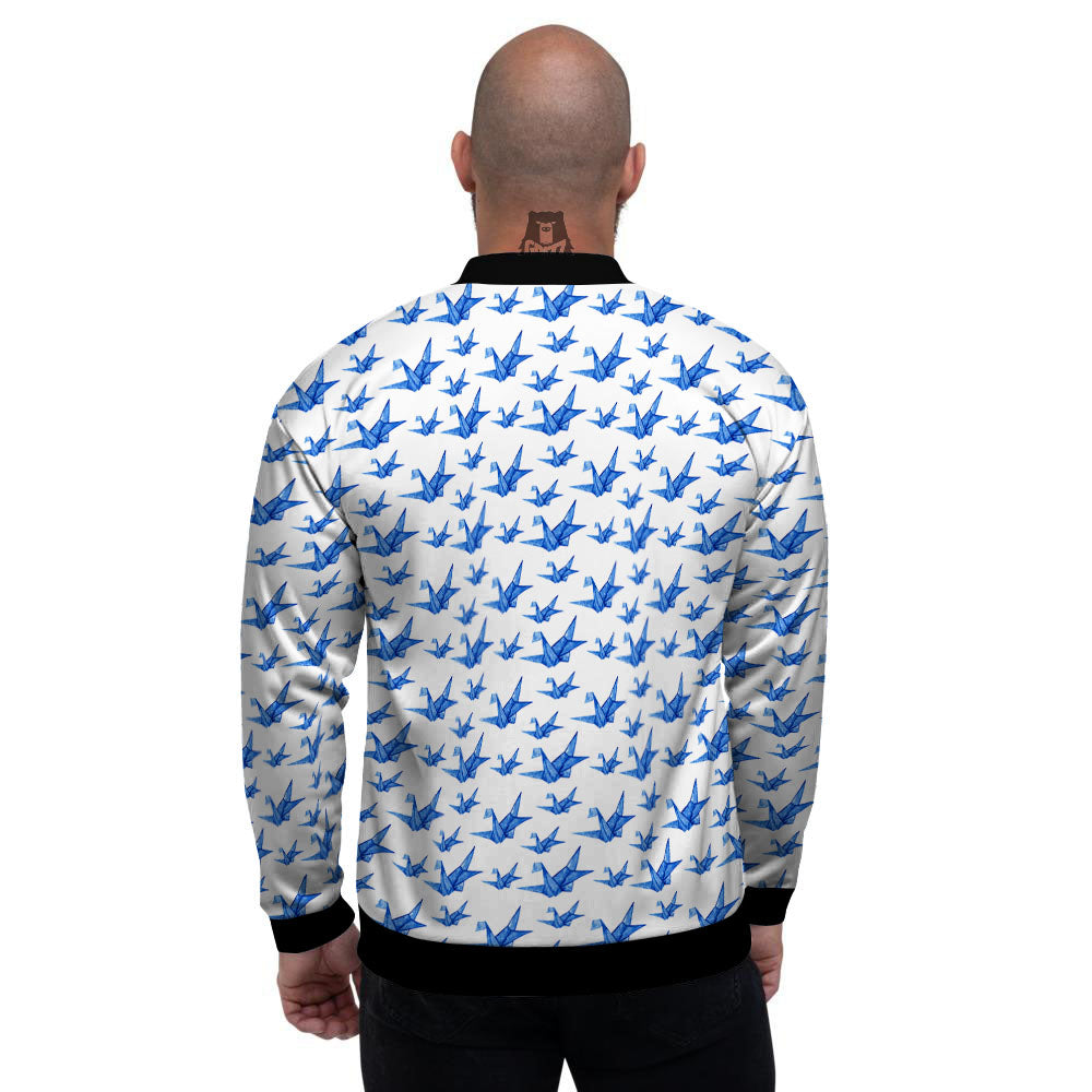 Origami Crane Blue Print Pattern Men's Bomber Jacket-grizzshop
