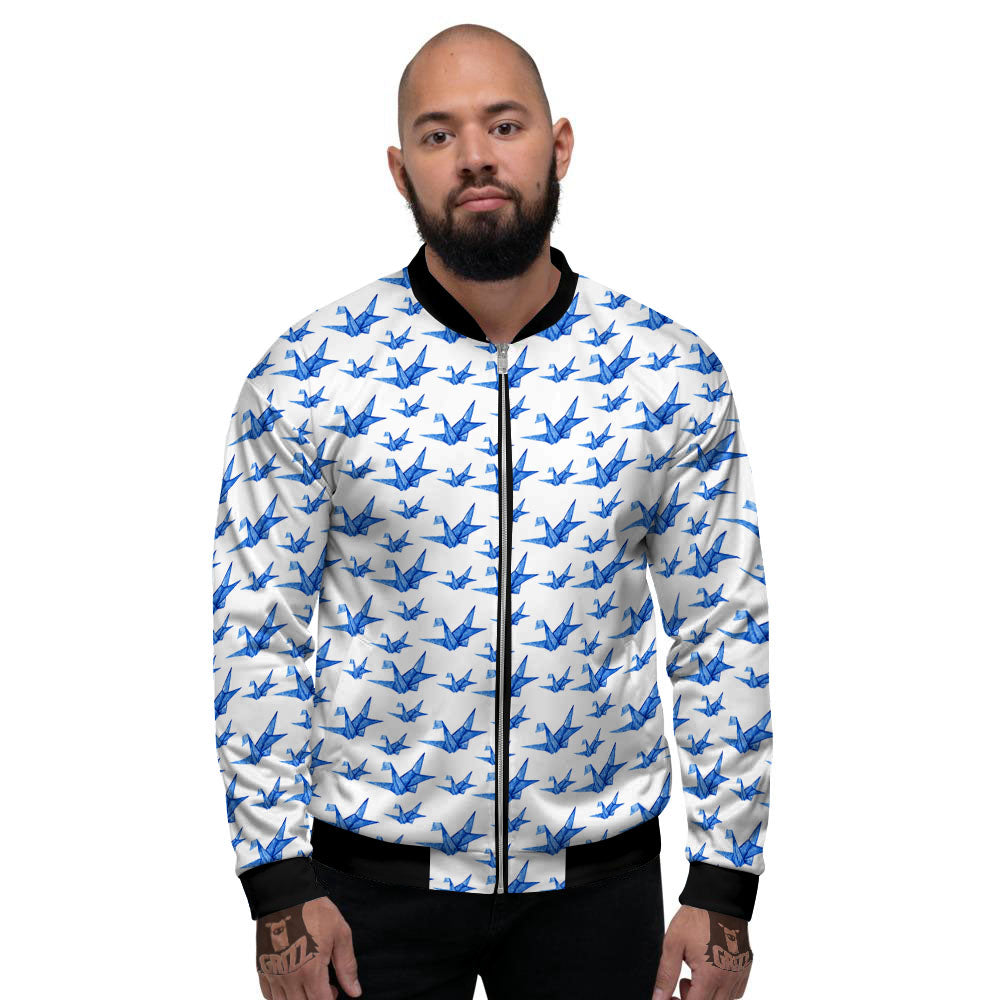 Origami Crane Blue Print Pattern Men's Bomber Jacket-grizzshop