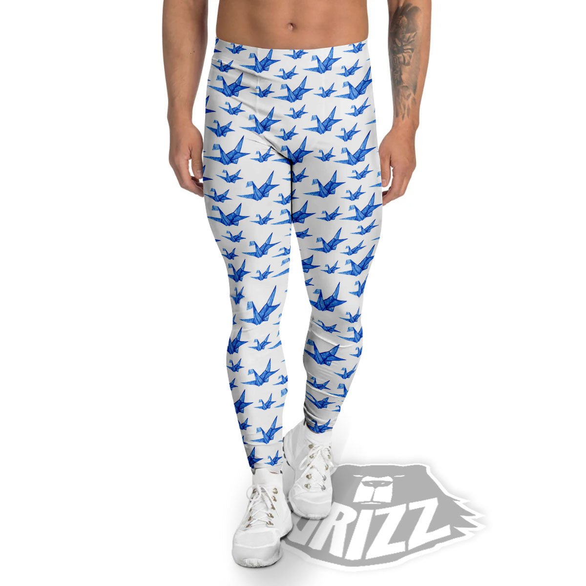Origami Crane Blue Print Pattern Men's Leggings-grizzshop