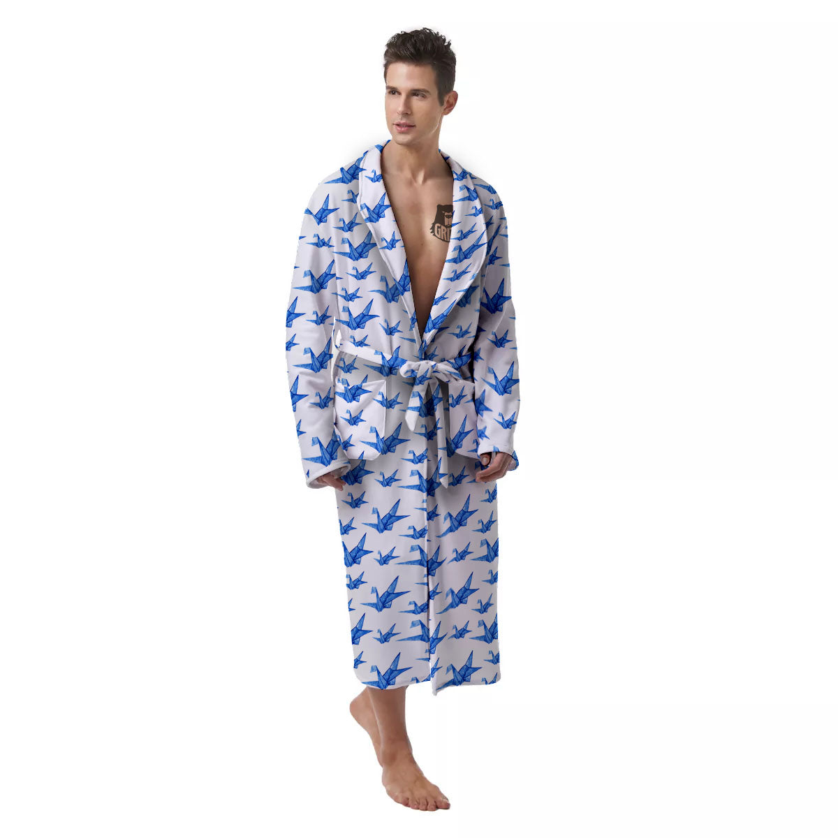 Origami Crane Blue Print Pattern Men's Robe-grizzshop