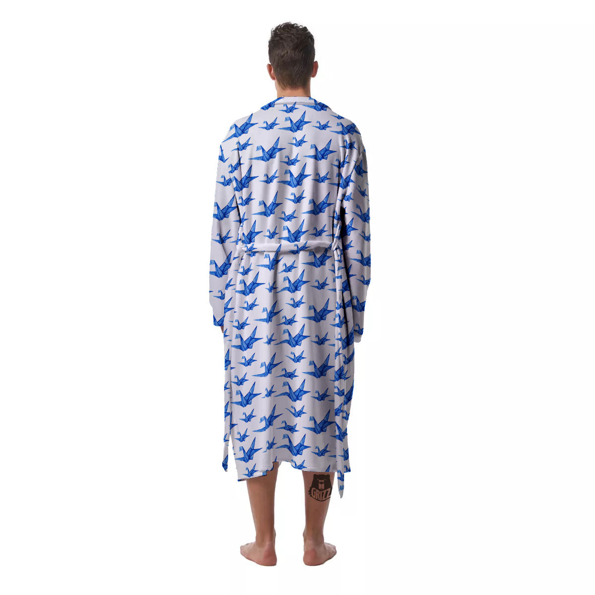 Origami Crane Blue Print Pattern Men's Robe-grizzshop