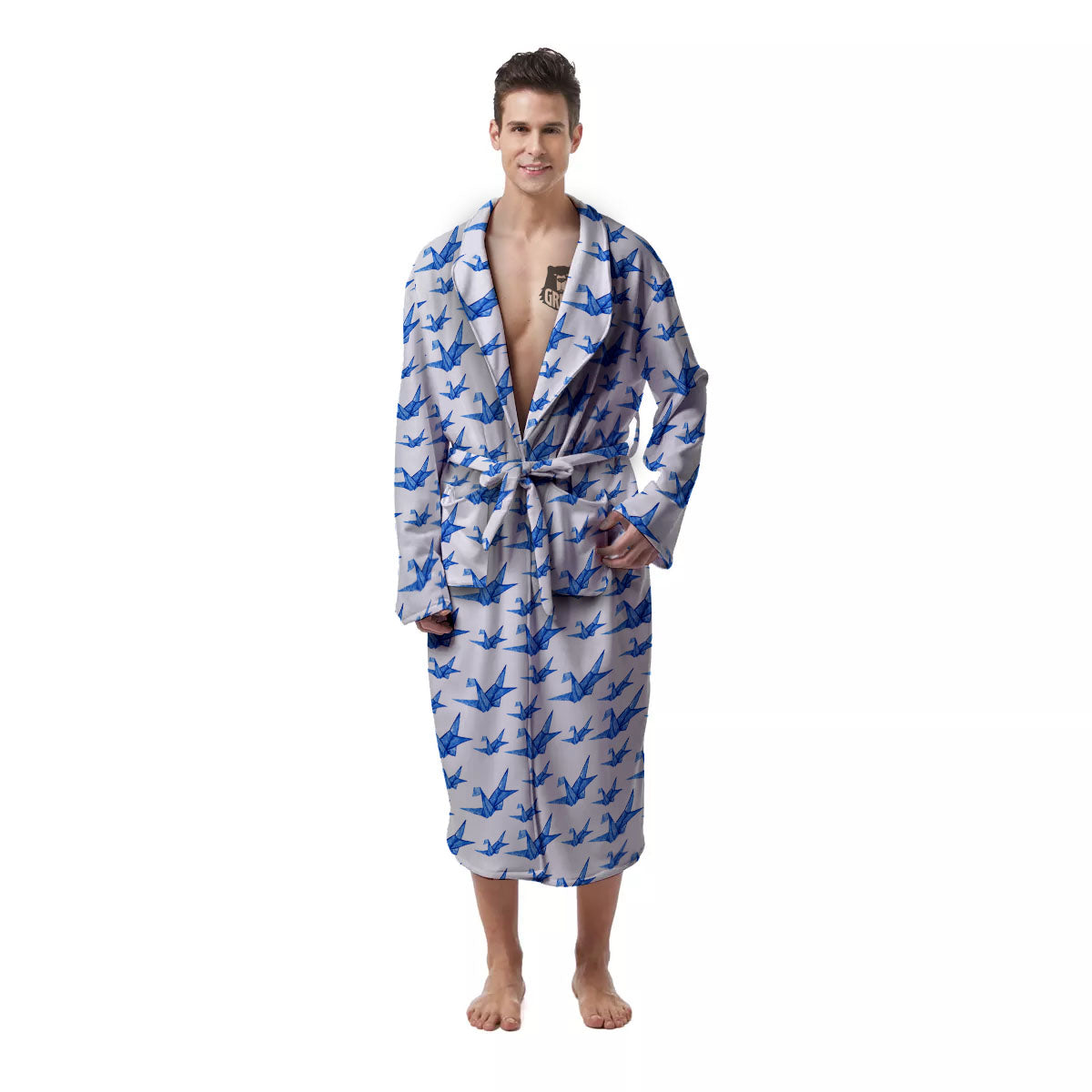 Origami Crane Blue Print Pattern Men's Robe-grizzshop