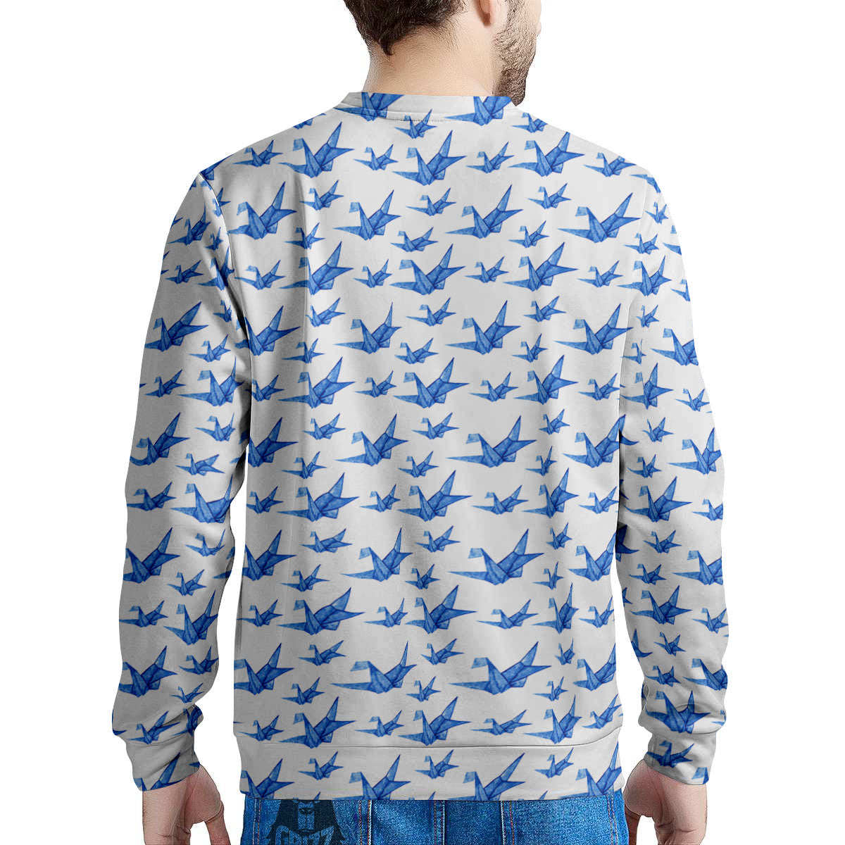 Origami Crane Blue Print Pattern Men's Sweatshirt-grizzshop