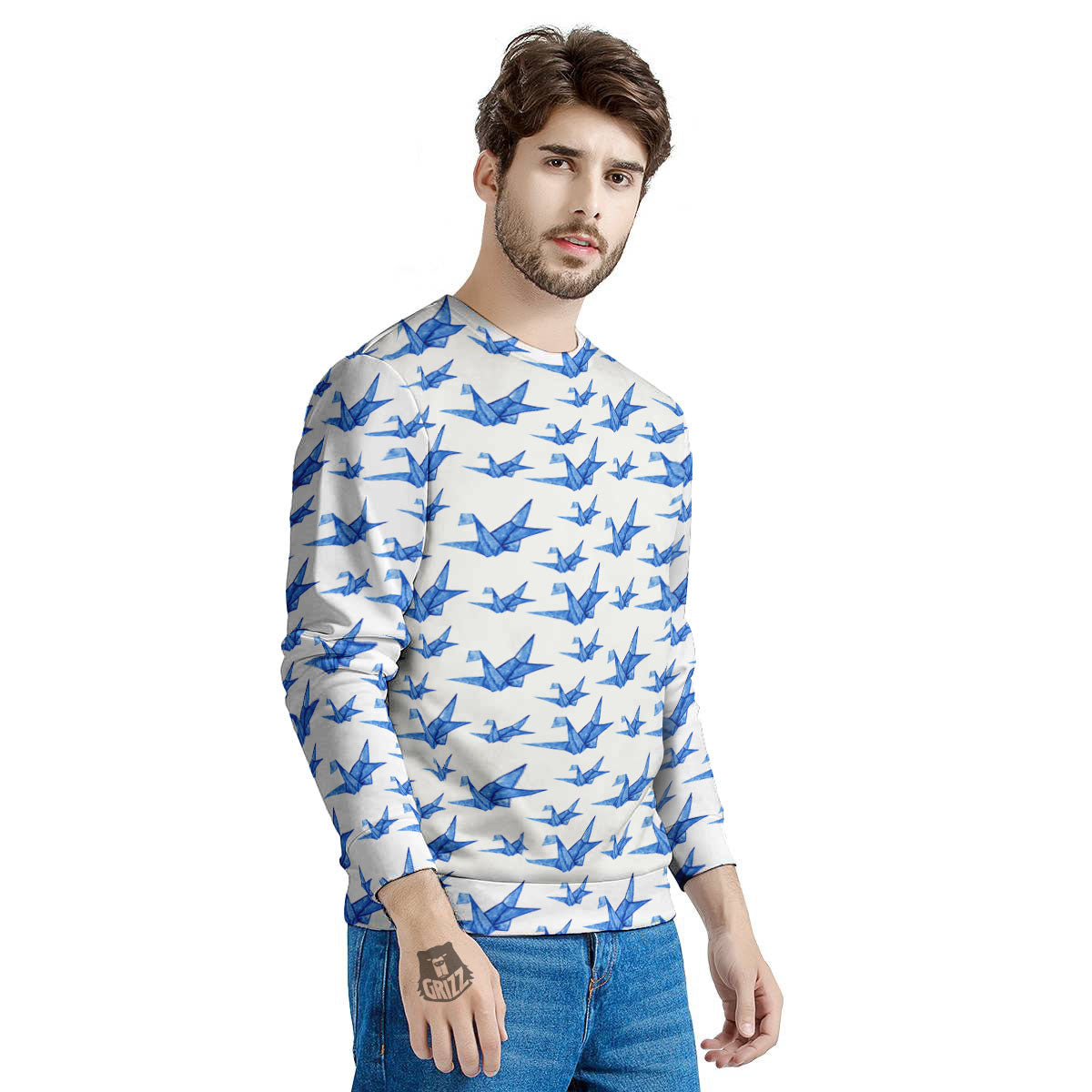 Origami Crane Blue Print Pattern Men's Sweatshirt-grizzshop