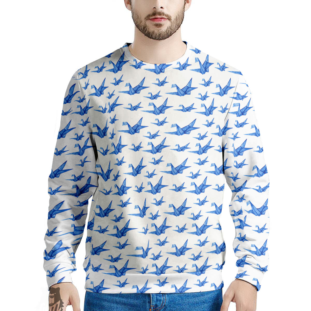 Origami Crane Blue Print Pattern Men's Sweatshirt-grizzshop