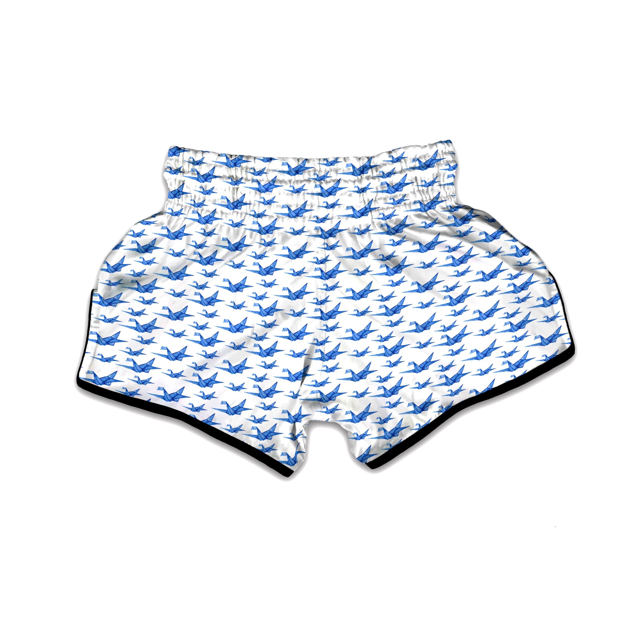 Origami Crane Blue Print Pattern Muay Thai Boxing Shorts-grizzshop