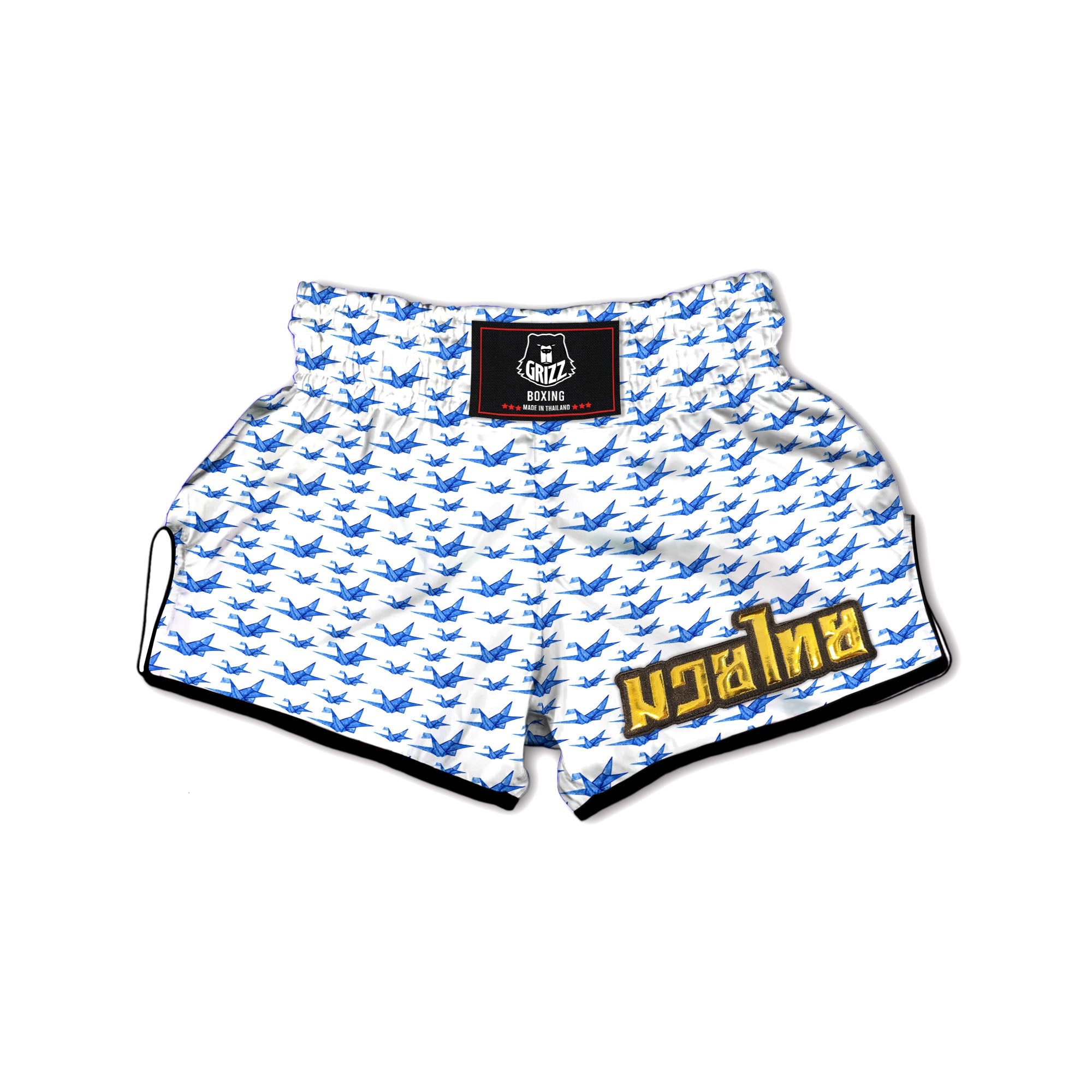 Origami Crane Blue Print Pattern Muay Thai Boxing Shorts-grizzshop