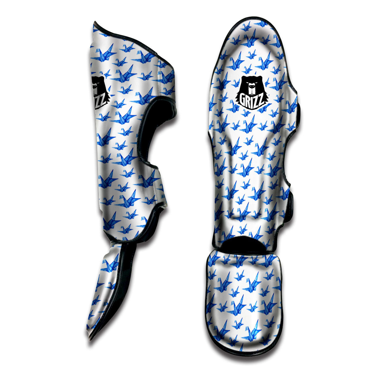 Origami Crane Blue Print Pattern Muay Thai Shin Guards-grizzshop