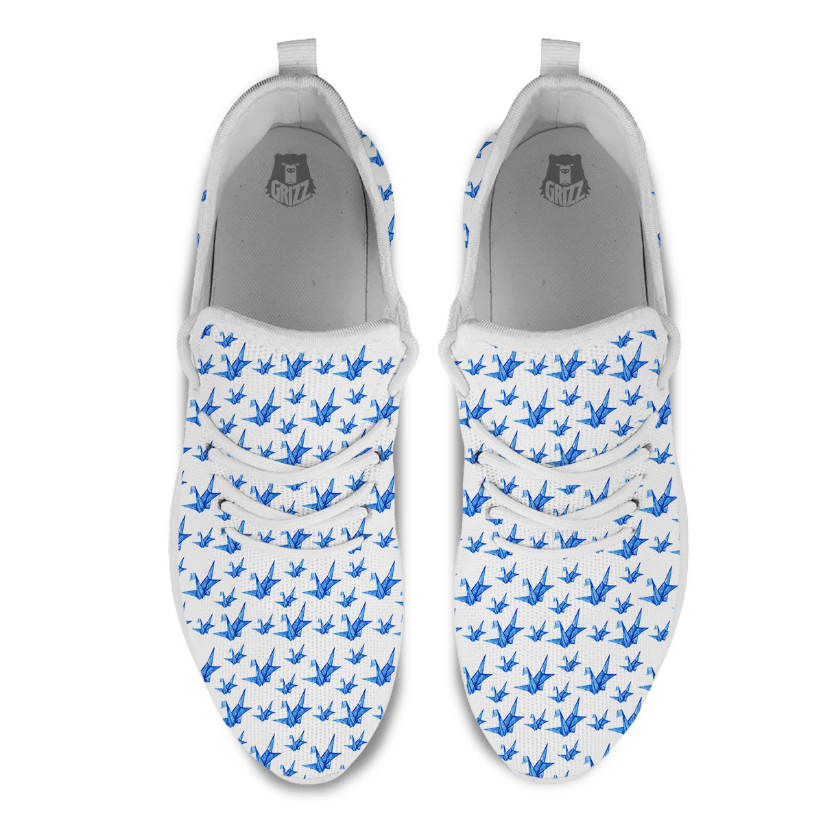 Origami Crane Blue Print Pattern White Athletic Shoes-grizzshop
