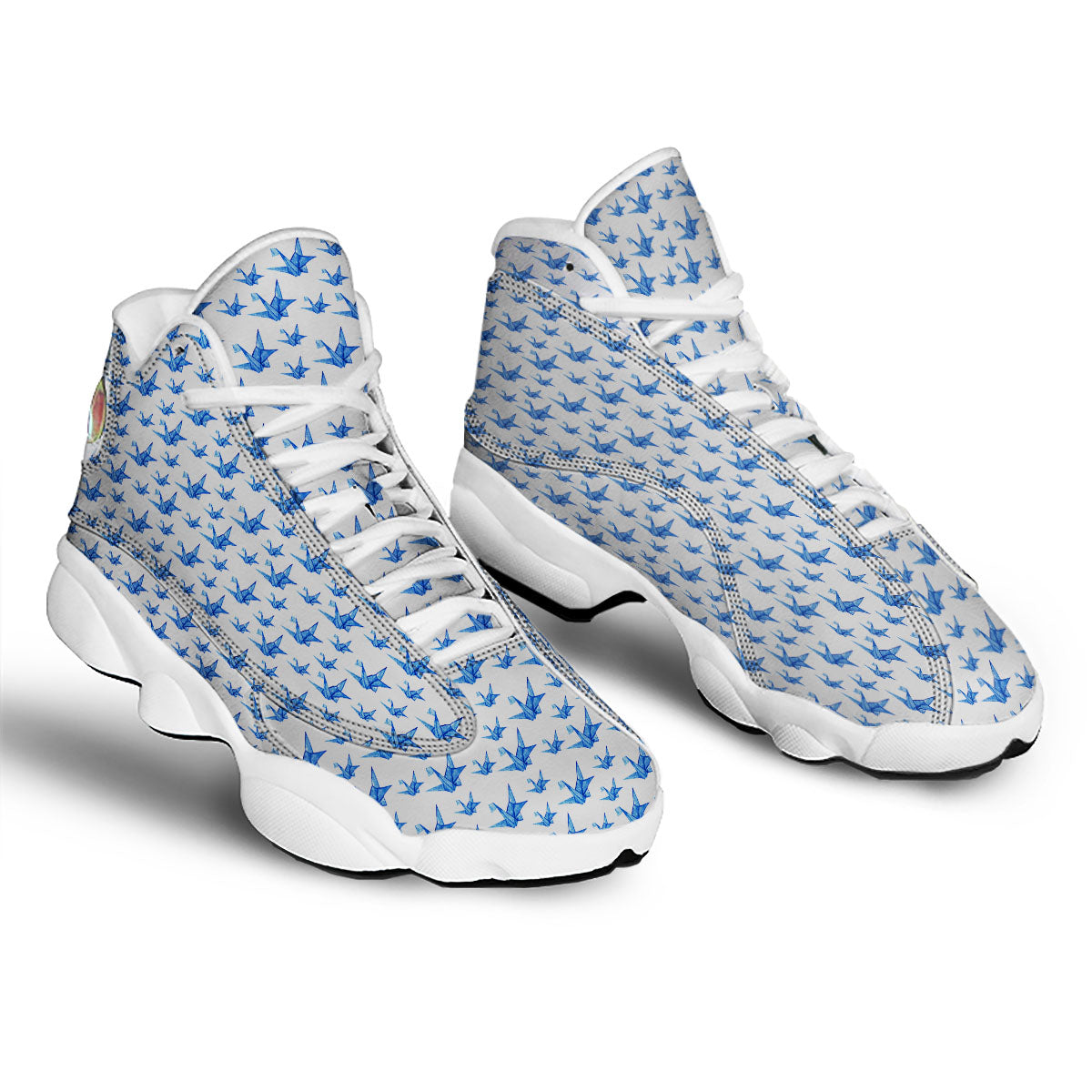 Origami Crane Blue Print Pattern White Basketball Shoes-grizzshop