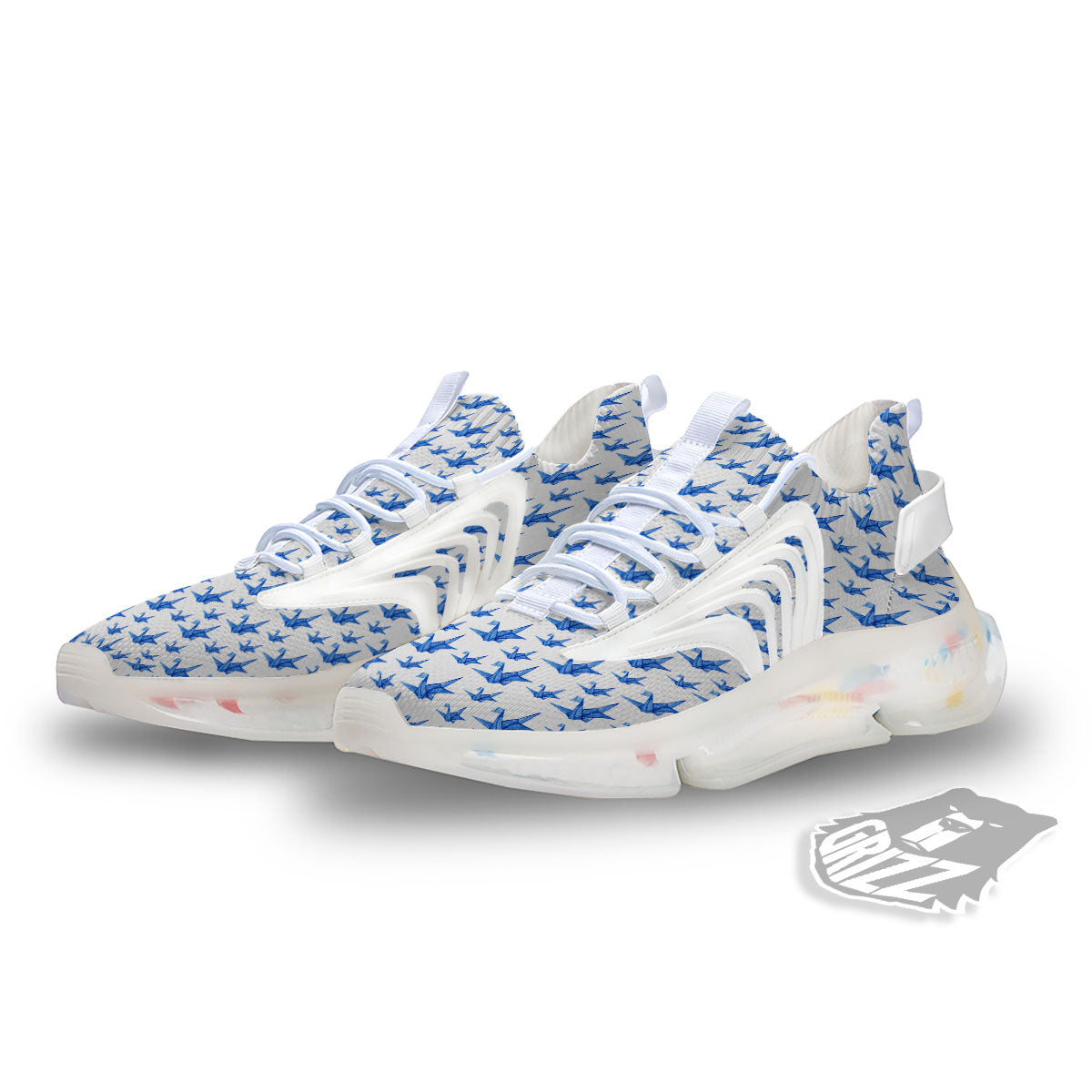 Origami Crane Blue Print Pattern White Gym Shoes-grizzshop