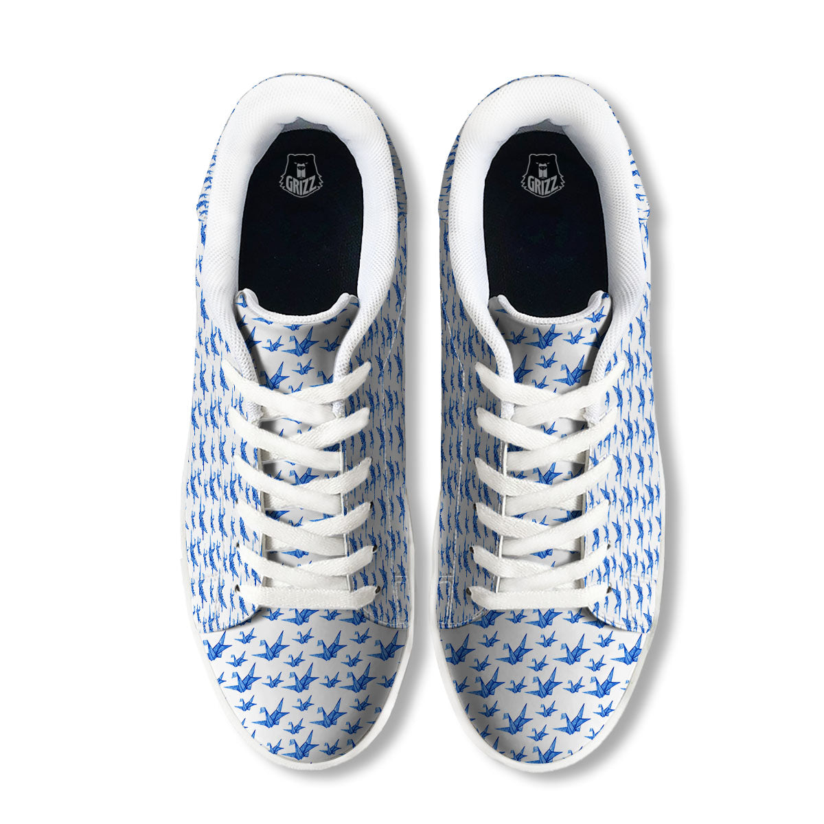 Origami Crane Blue Print Pattern White Low Top Sneakers-grizzshop