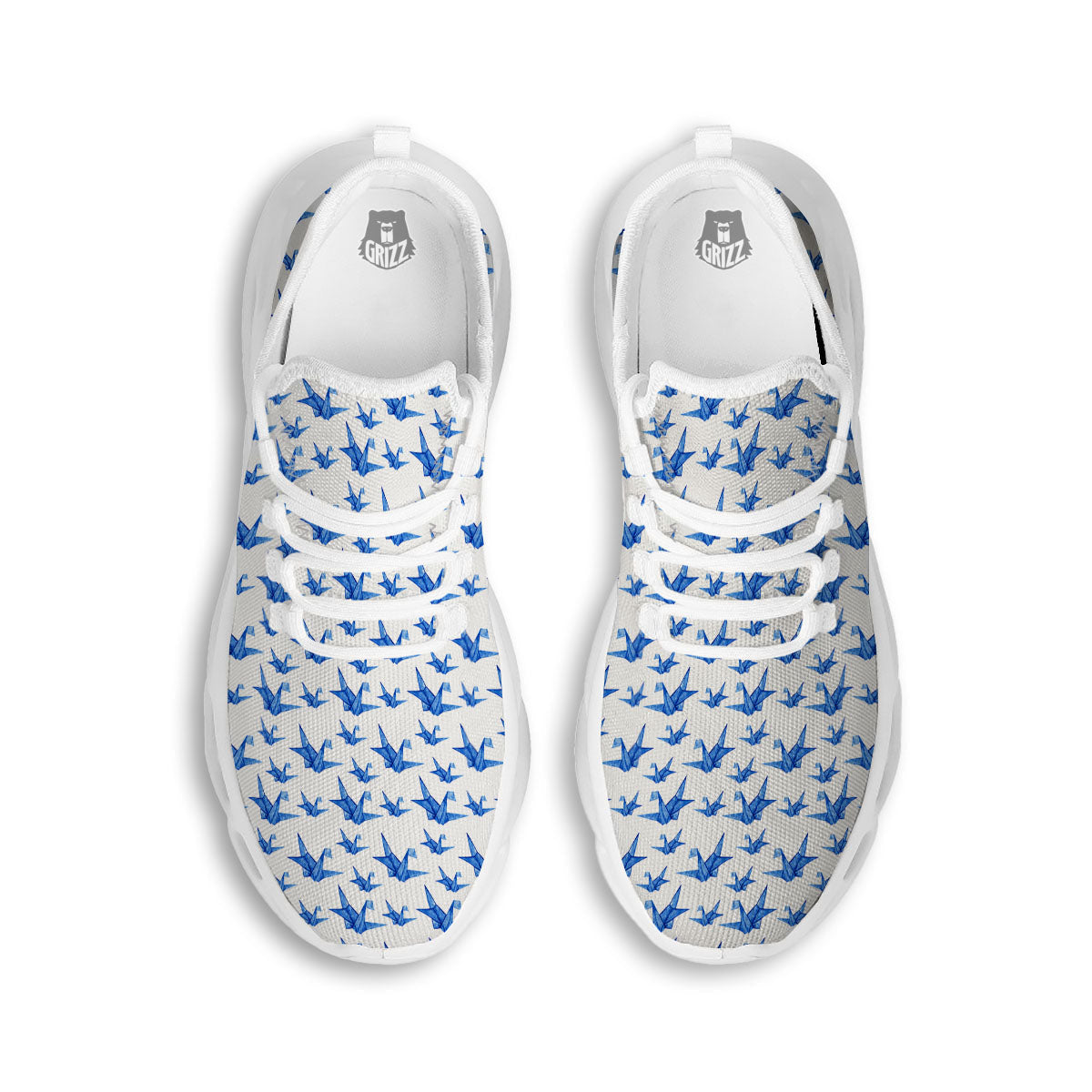 Origami Crane Blue Print Pattern White Running Shoes-grizzshop