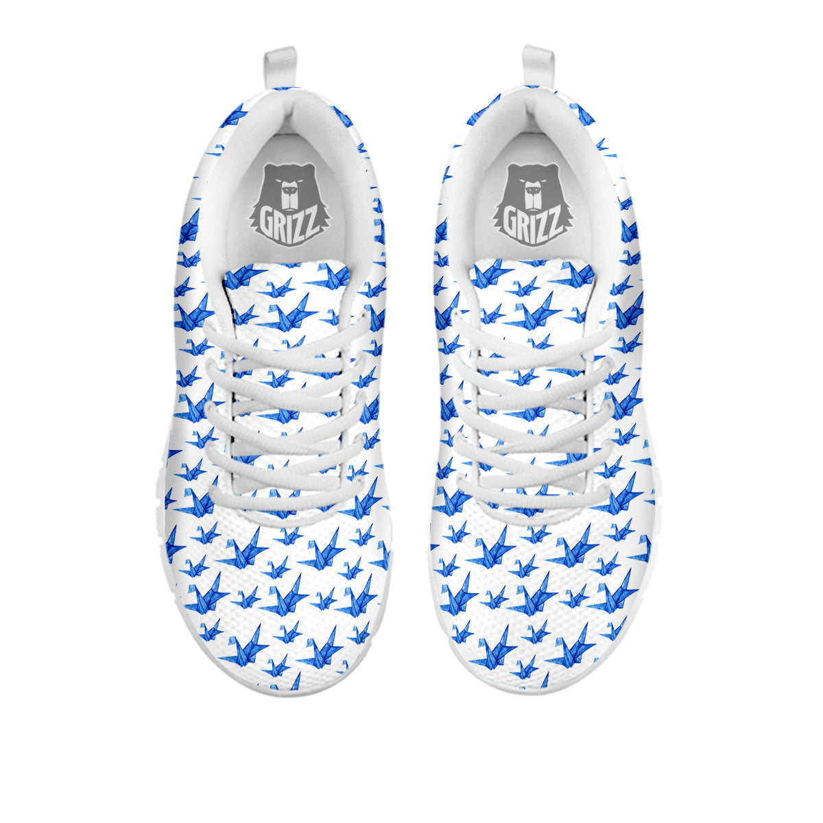 Origami Crane Blue Print Pattern White Sneaker-grizzshop