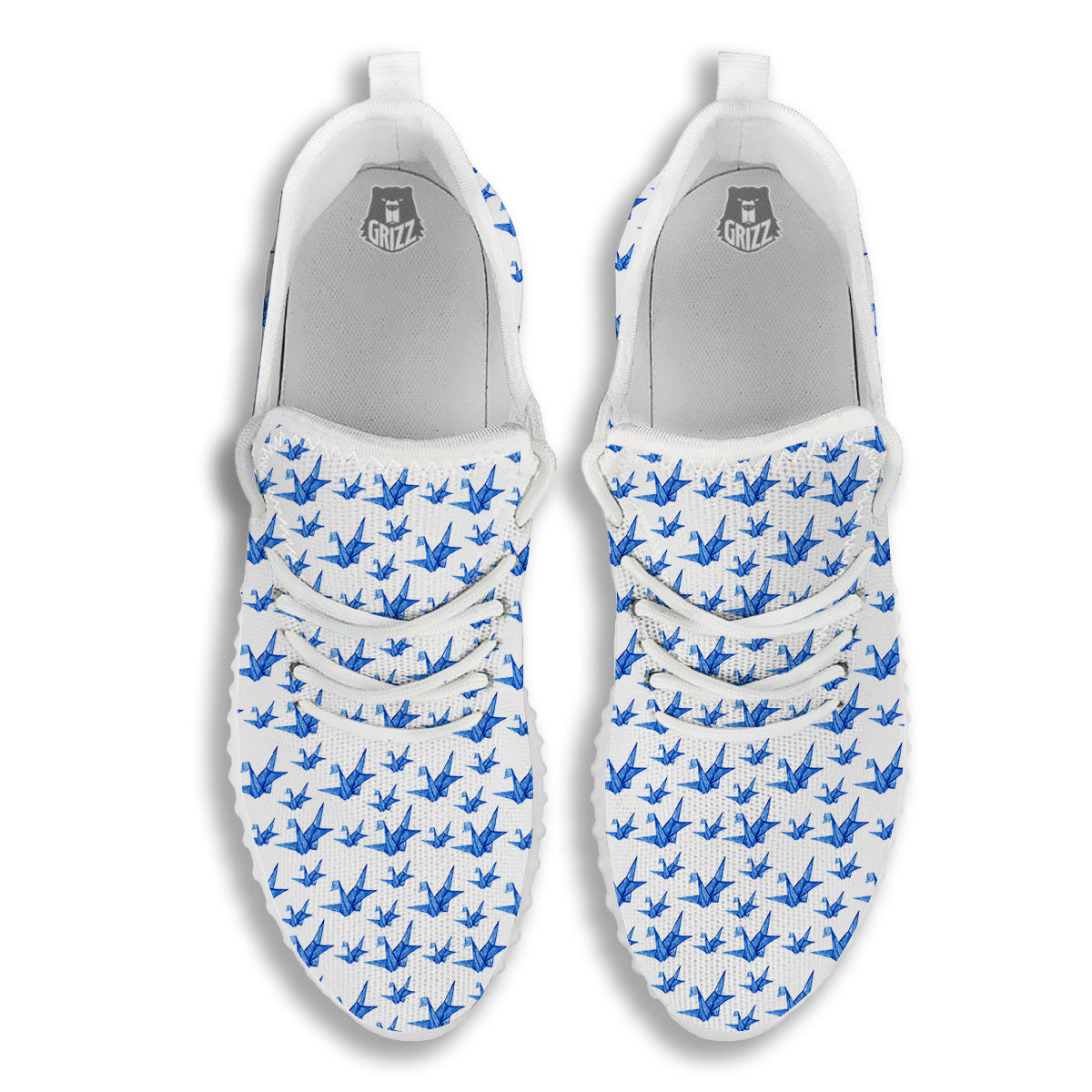 Origami Crane Blue Print Pattern White Walking Shoes-grizzshop