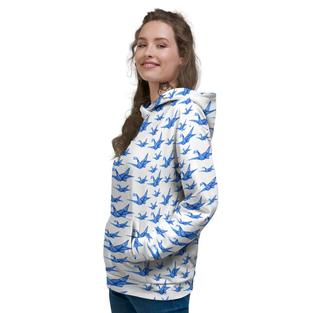Origami Crane Blue Print Pattern Women's Hoodie-grizzshop