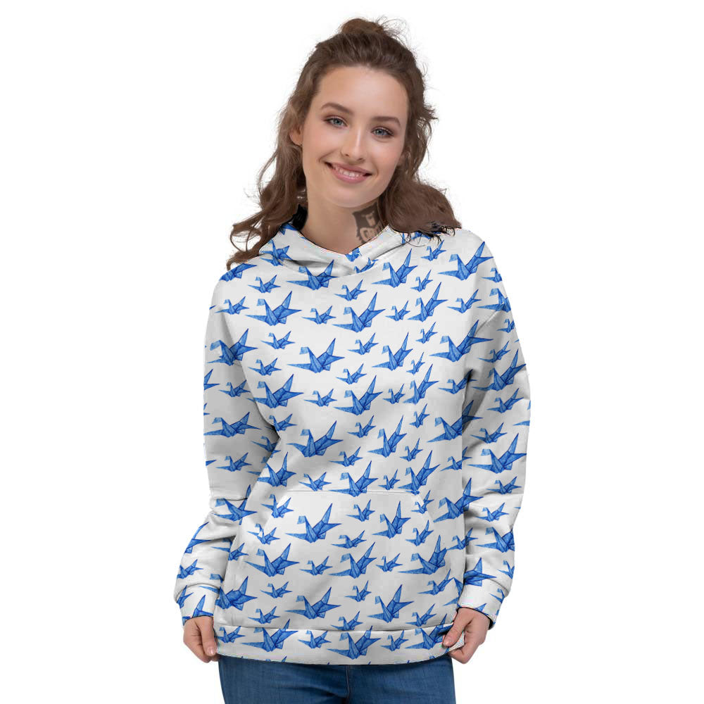 Origami Crane Blue Print Pattern Women's Hoodie-grizzshop
