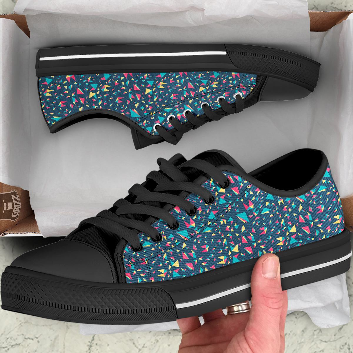 Origami Crane Colorful Print Pattern Black Low Top Shoes-grizzshop