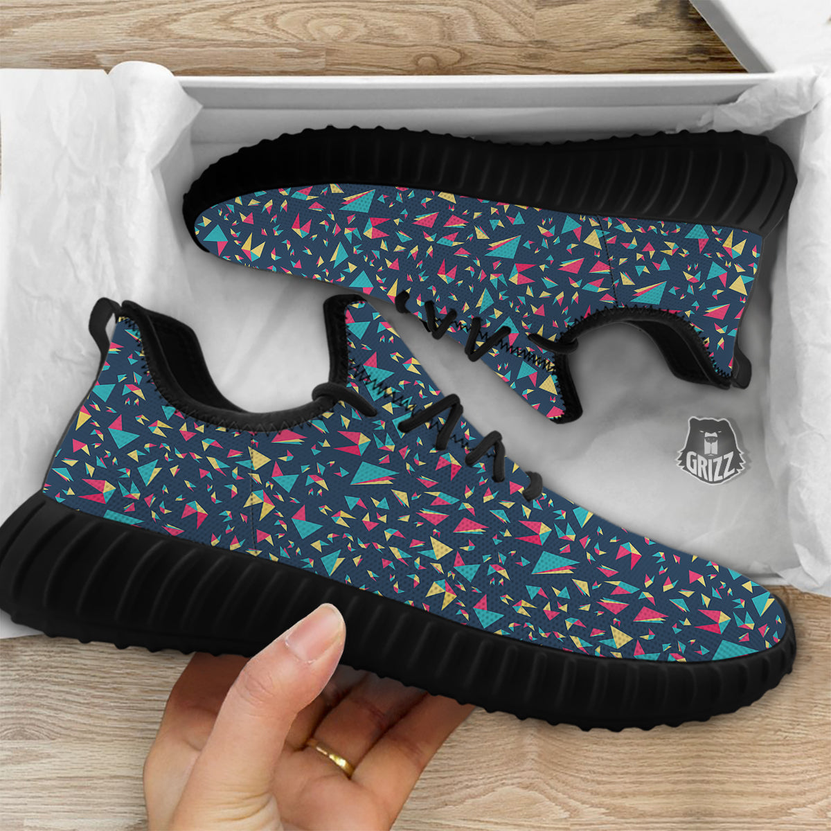 Origami Crane Colorful Print Pattern Black Walking Shoes-grizzshop