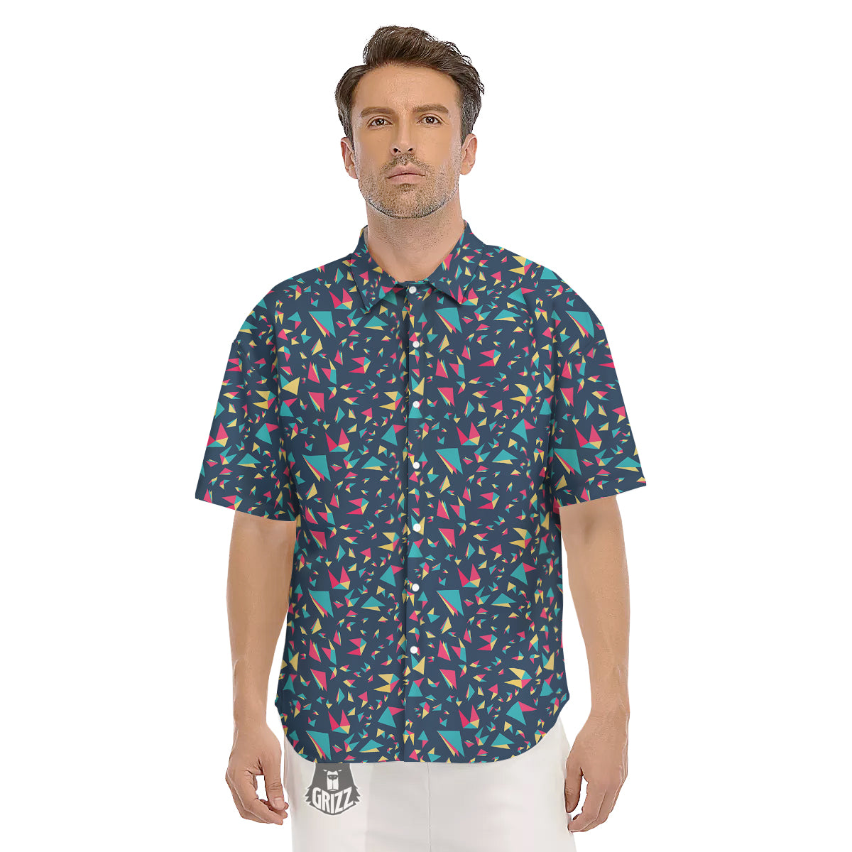 Origami Crane Colorful Print Pattern Men's Short Sleeve Shirts-grizzshop
